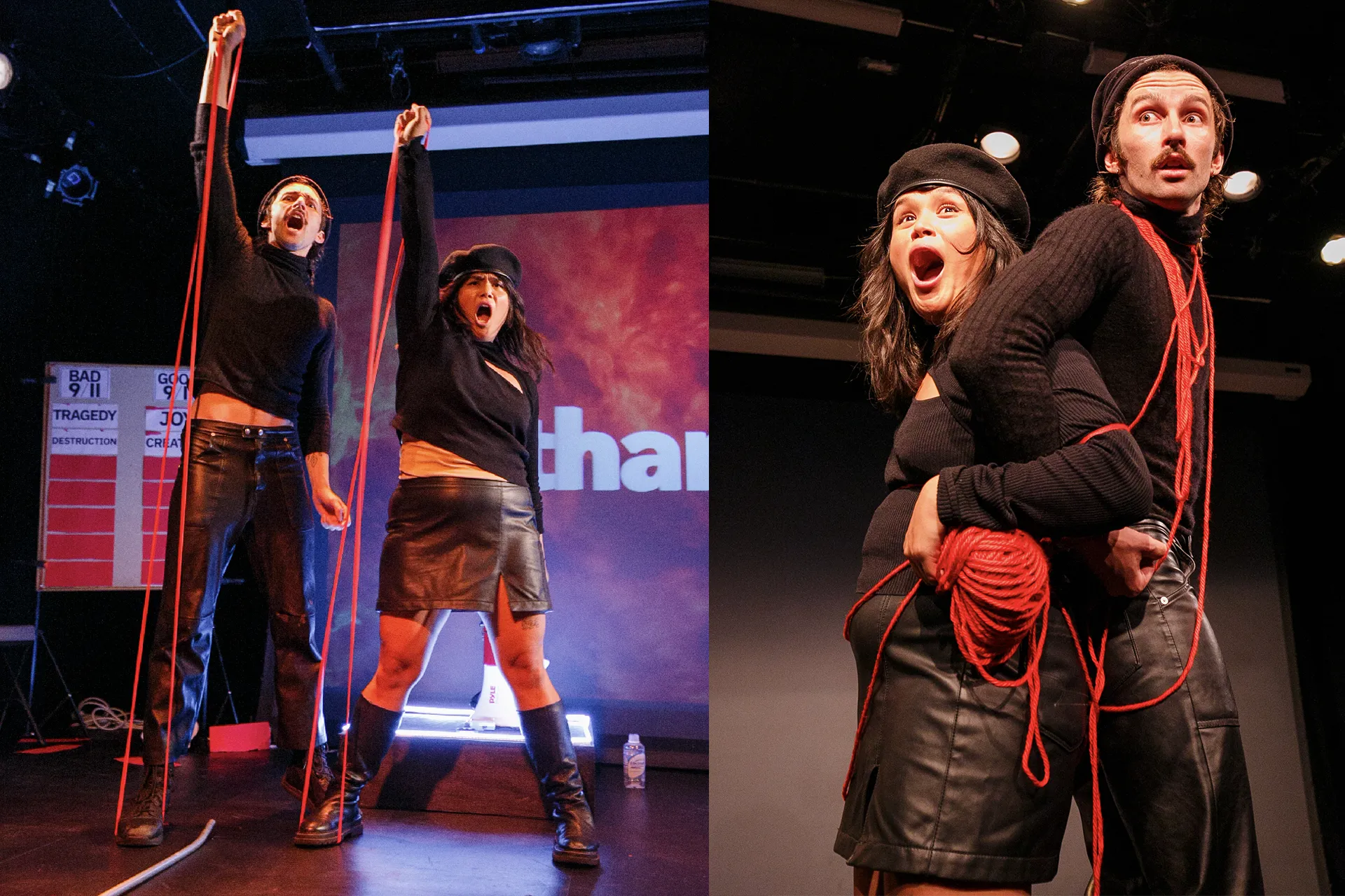 ethan and gigi at soho playhouse the movement revolution new york city clown agitflop peter lofland 3